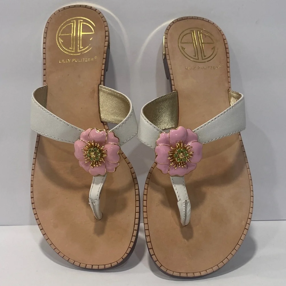 Lilly Pulitzer White Sandals with Pink Floral Accent - Picture 2 of 8